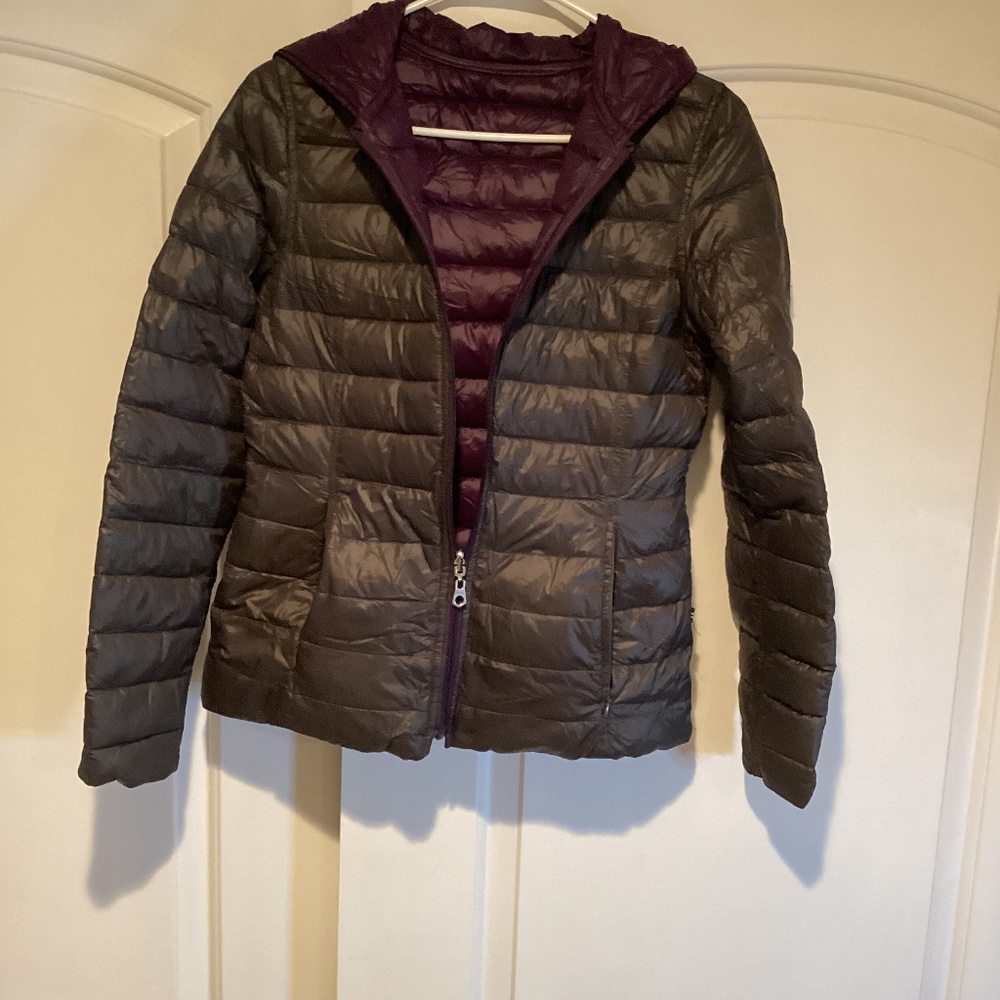 Nautica Reversible hooded Puffer jacket Gray and purple in size S